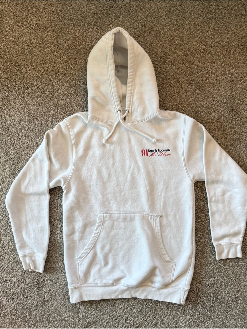 PacSun Rodman White Crewneck Hoodie with Red and Black Logo